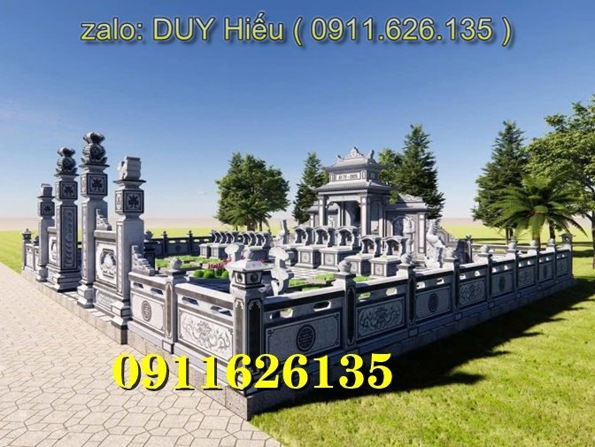 khu lăng mộ gồm có những hạng mục như ,hàng rào,cột đồng chụ,bình phong ,cột tứ trụ ,lư hương,cuốn thư,bàn lễ,rồng,cuốn thư,đèn thờ,bậc tam cấp,tường bao,Nghê đá, sư tử đá,Bàn thờ ngoài trời (bàn thờ thiên) thờ Trời, Thần linh, Thổ địa