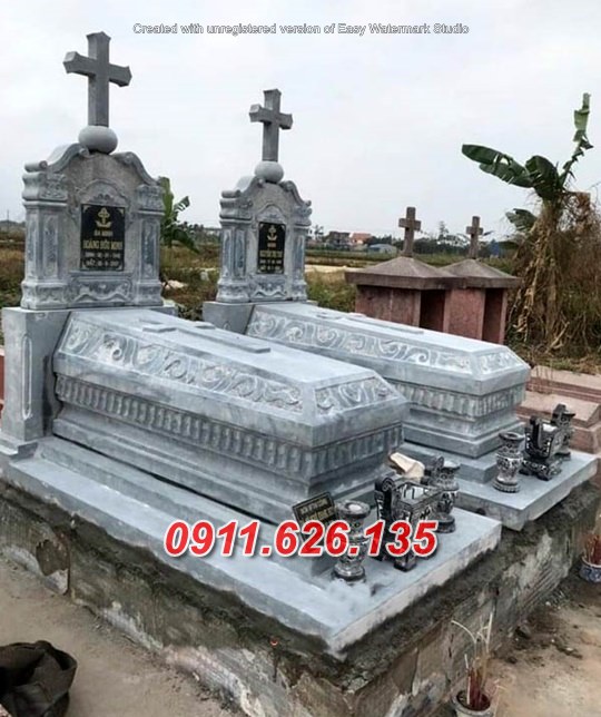 Mẫu mộ đá đôi đẹp bán tại Đà nẵng 05^ lăng mộ đá công giáo