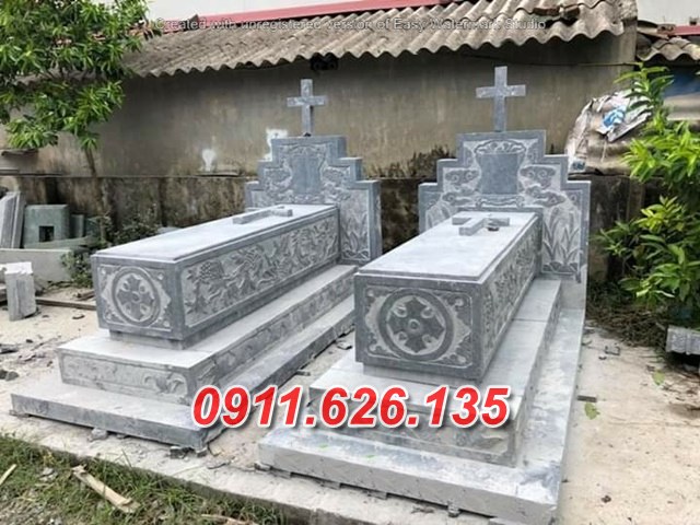 Mẫu mộ đá đôi đẹp bán tại Quảng bình 02 lăng mộ công giáo