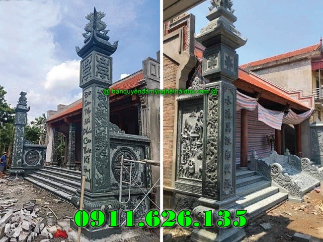 ngoài cột đồng trụ đá chúng tôi còn sản xuất như ,hàng rào,cột đồng chụ,bình phong ,cột tứ trụ ,lư hương,cuốn thư,bàn lễ,rồng,cuốn thư,đèn thờ,bậc tam cấp,tường bao,Nghê đá, sư tử đá,Bàn thờ ngoài trời (bàn thờ thiên) thờ Trời, Thần linh, Thổ địa