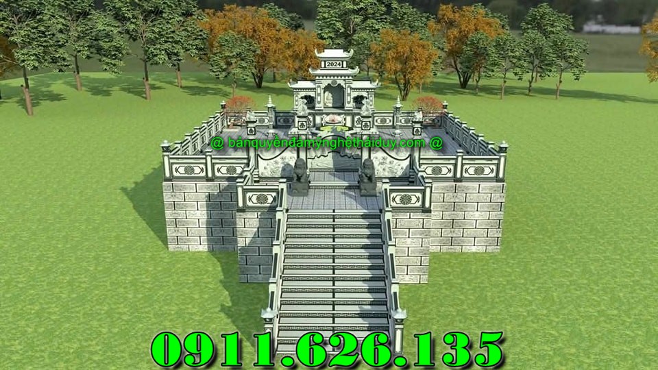 khu lăng mộ gồm có những hạng mục như ,hàng rào,cột đồng chụ,bình phong ,cột tứ trụ ,lư hương,cuốn thư,bàn lễ,rồng,cuốn thư,đèn thờ,bậc tam cấp,tường bao,Nghê đá, sư tử đá,Bàn thờ ngoài trời (bàn thờ thiên) thờ Trời, Thần linh, Thổ địa