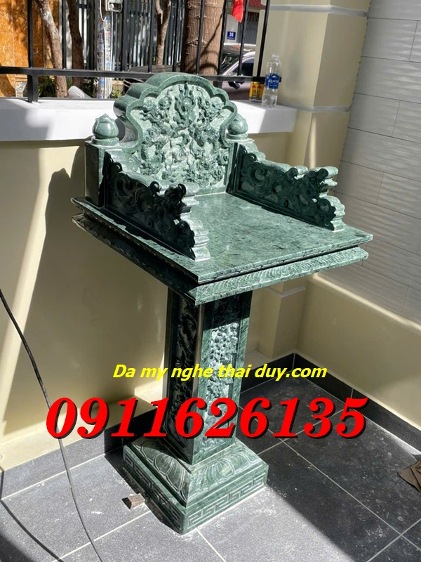Mẫu bàn thờ Thiên đá xanh cẩm thạch nguyên khối không mái