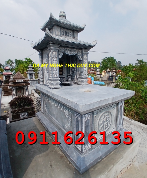 mẫu mộ đá xanh hai mái đẹp bán tại Hà Nam